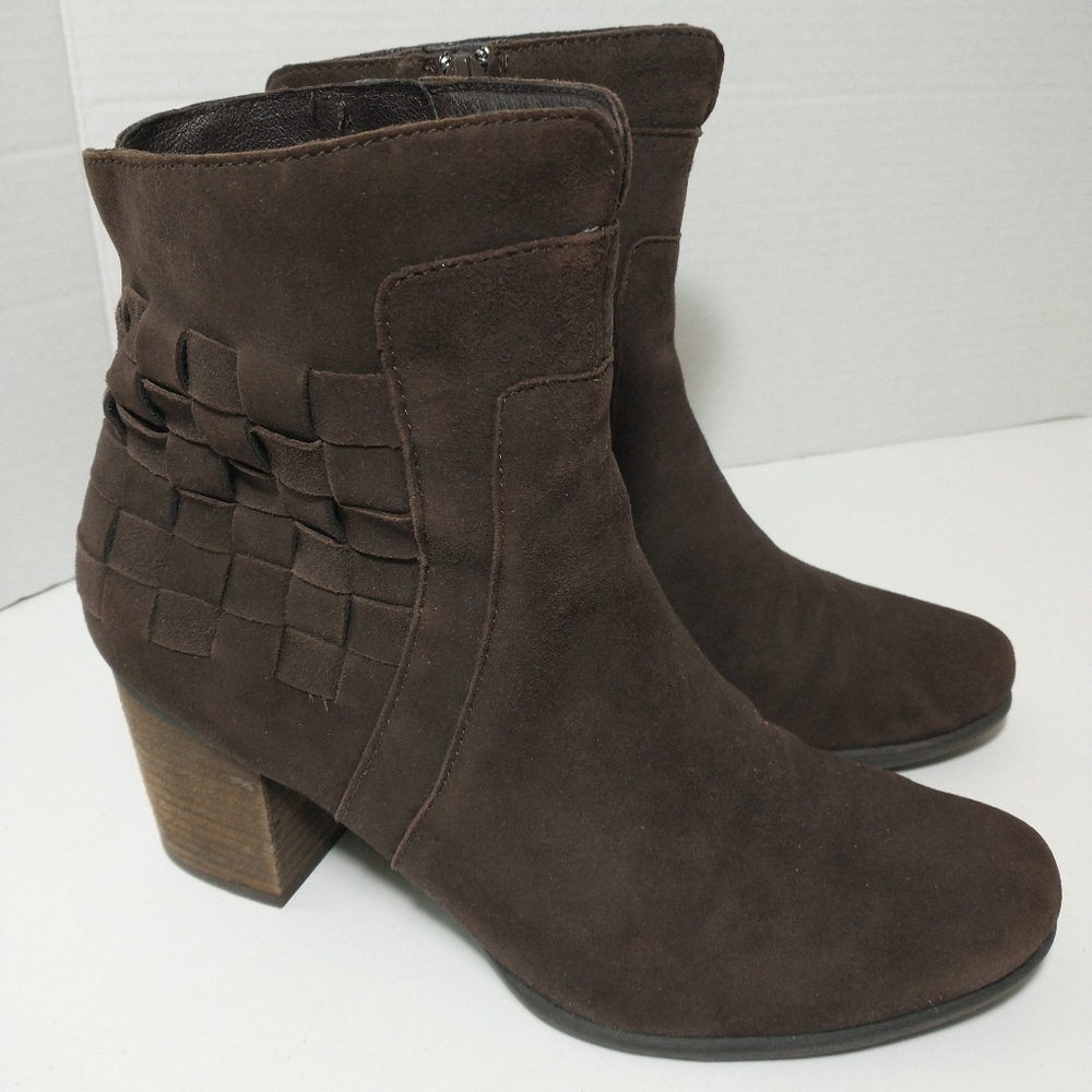 Joseph Seibel Nubuck Brown Woven Leather Side Zip Ankle Boot, Women's Size‎ 8.5